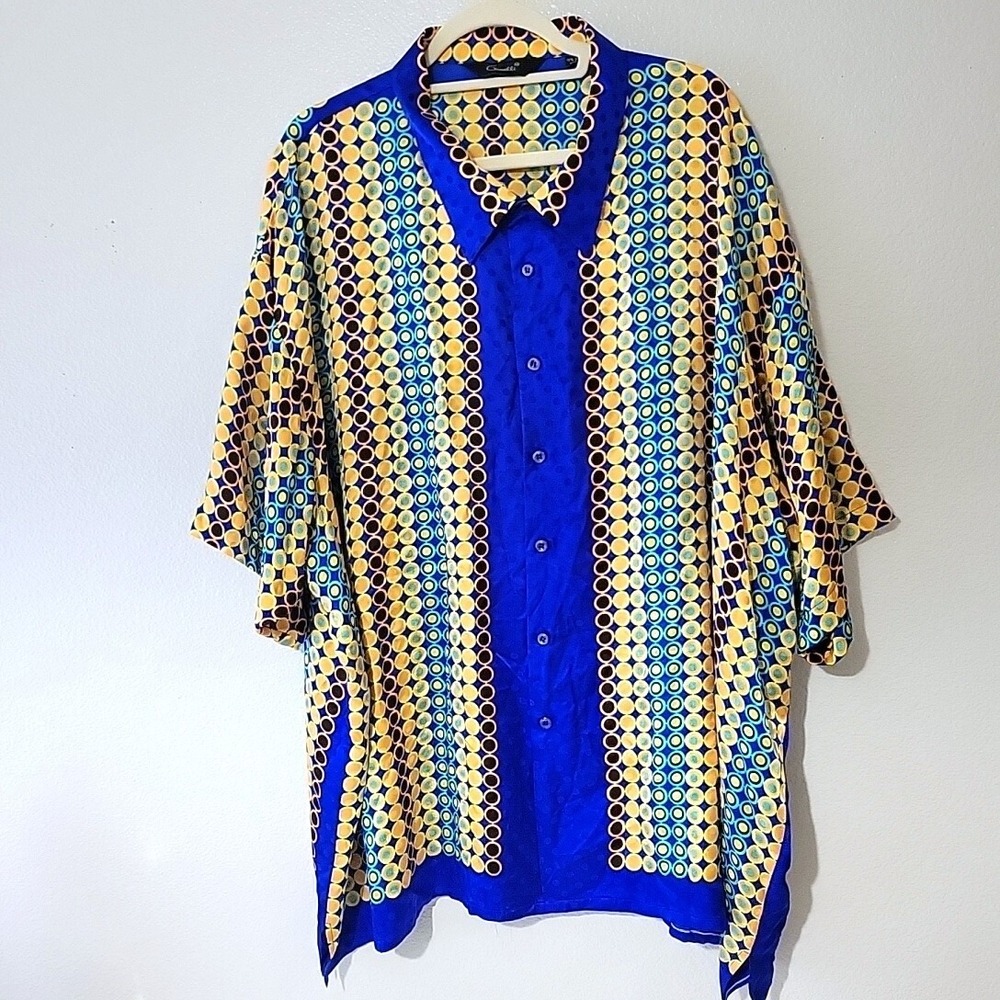 Genelli Silk Shirt Men's Size 4X Multicolor Classy Ornate Designer Print Spheres